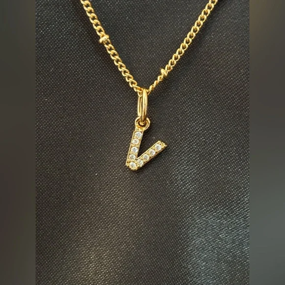 NWT Allison Rose Atelier 14K Gold Plated "V" Initial Necklace - Picture 3 of 6